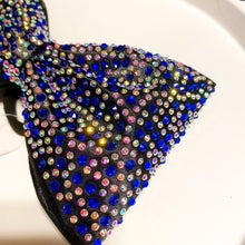 Load image into Gallery viewer, BLACK Jumbo MUSE Tailless Cheer Bow with blue stones
