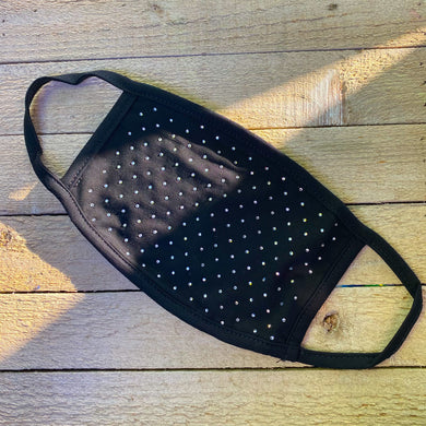 Black Cloth Face-Covering with Small Clear Rhinestones