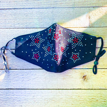 Load image into Gallery viewer, Black Cloth Face-Covering with Red and Clear Rhinestones