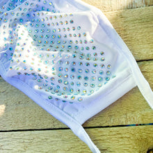 Load image into Gallery viewer, White Cloth Face-Covering with AB Crystal Rhinestones