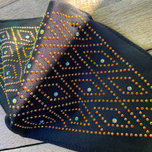 Load image into Gallery viewer, Black Cloth Face-Covering with Gold and Clear Rhinestones