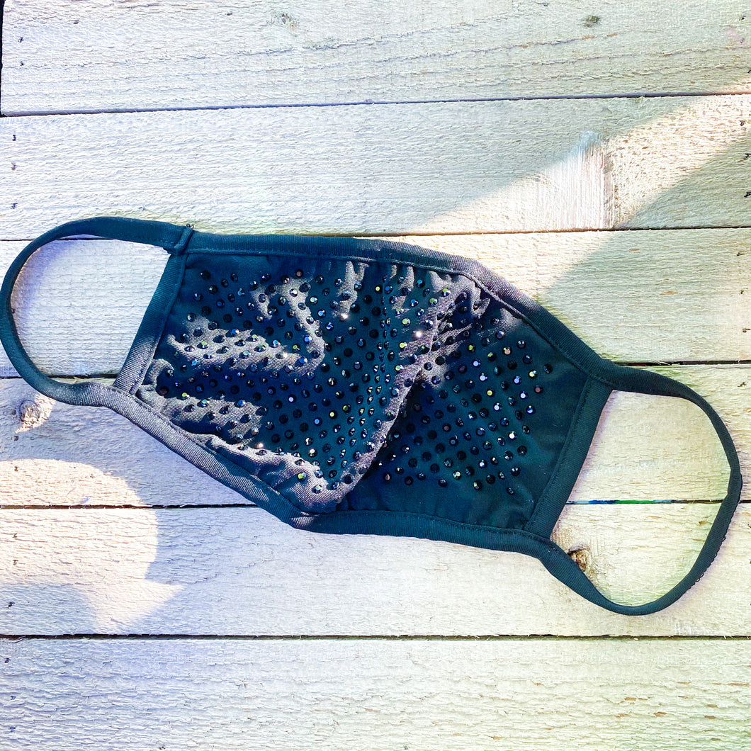 Black Cloth Face-Covering with Black Rhinestones