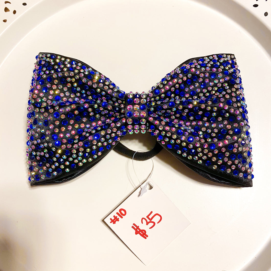 BLACK Jumbo MUSE Tailless Cheer Bow with blue stones