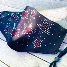 Load image into Gallery viewer, Black Cloth Face-Covering with Red and Clear Rhinestones