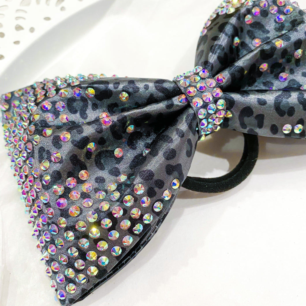 BLACK & GREY LEOPARD Jumbo MUSE Tailless Cheer Bow