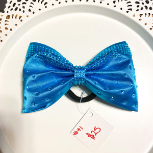 TURQUOISE Jumbo MUSE Tailless Cheer Bow with Aquamarine stones