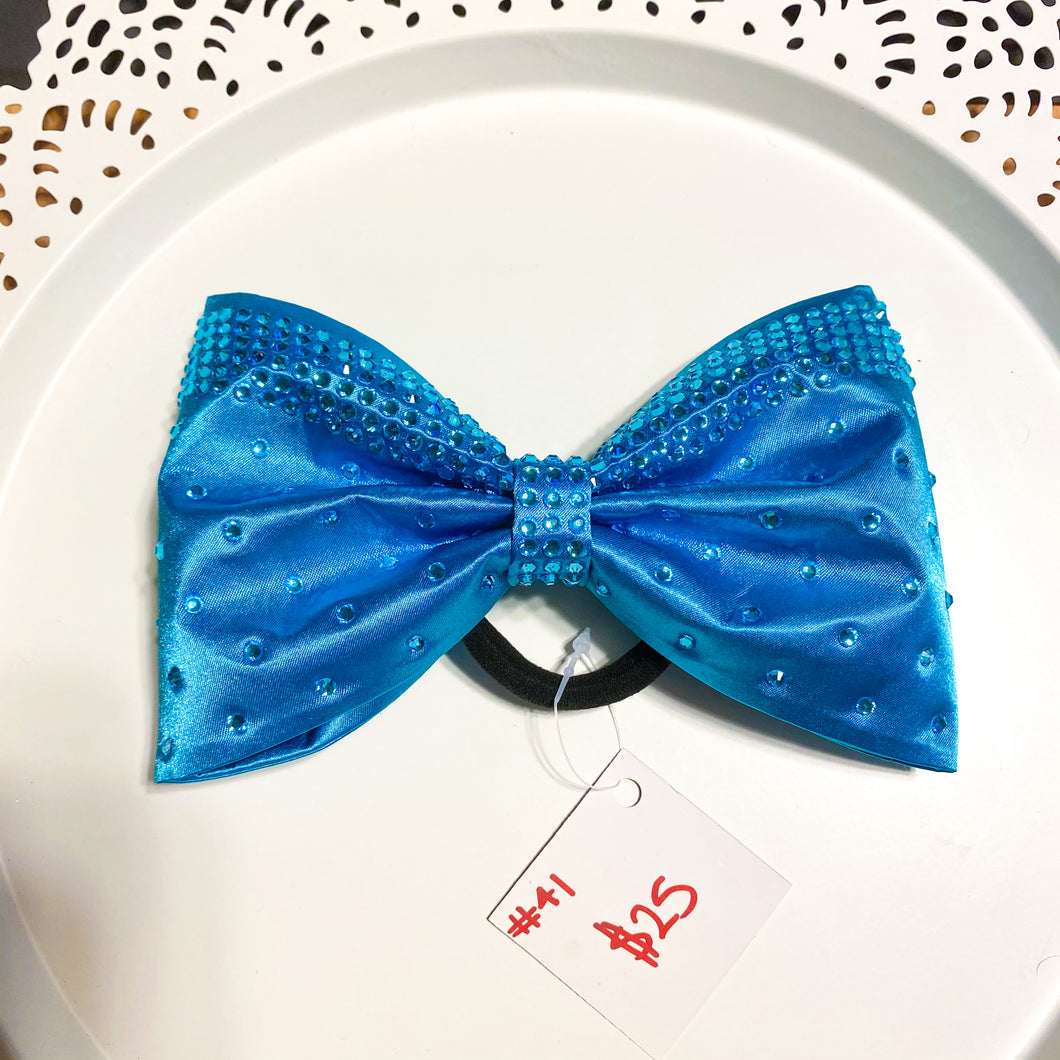 TURQUOISE Jumbo MUSE Tailless Cheer Bow with Aquamarine stones