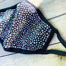 Load image into Gallery viewer, Black Cloth Face-Covering with AB Crystal Rhinestones